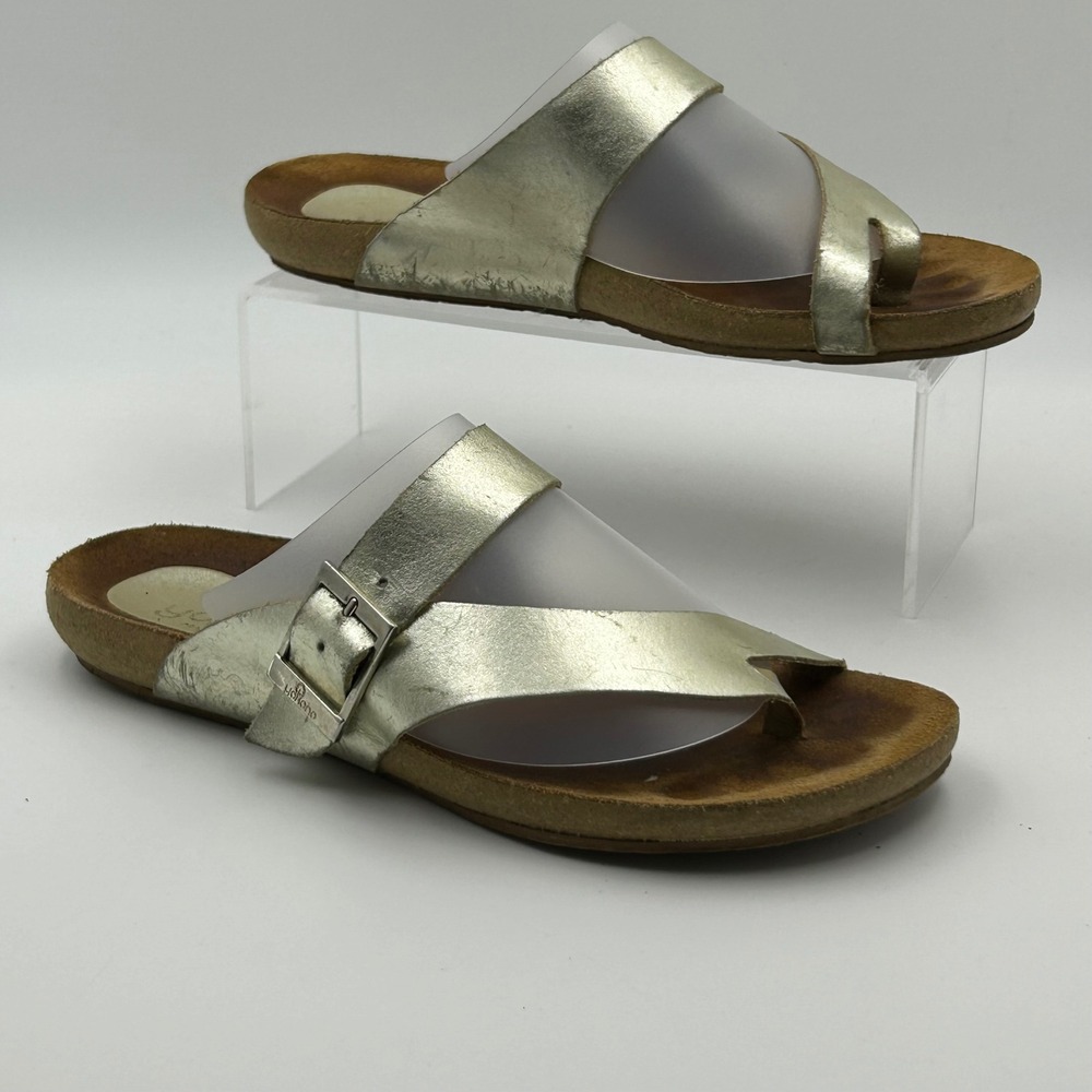 Yokono Slide Sandals Womens 38 Gold Metallic Leather Toe Loop Buckle Boho Spain